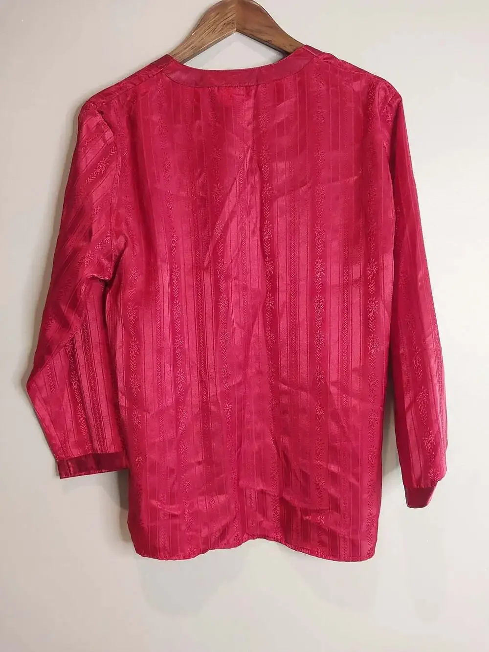 Vintage Victoria's Secret Gold Label Button Front Satin Red Brocade Sleep Shirt